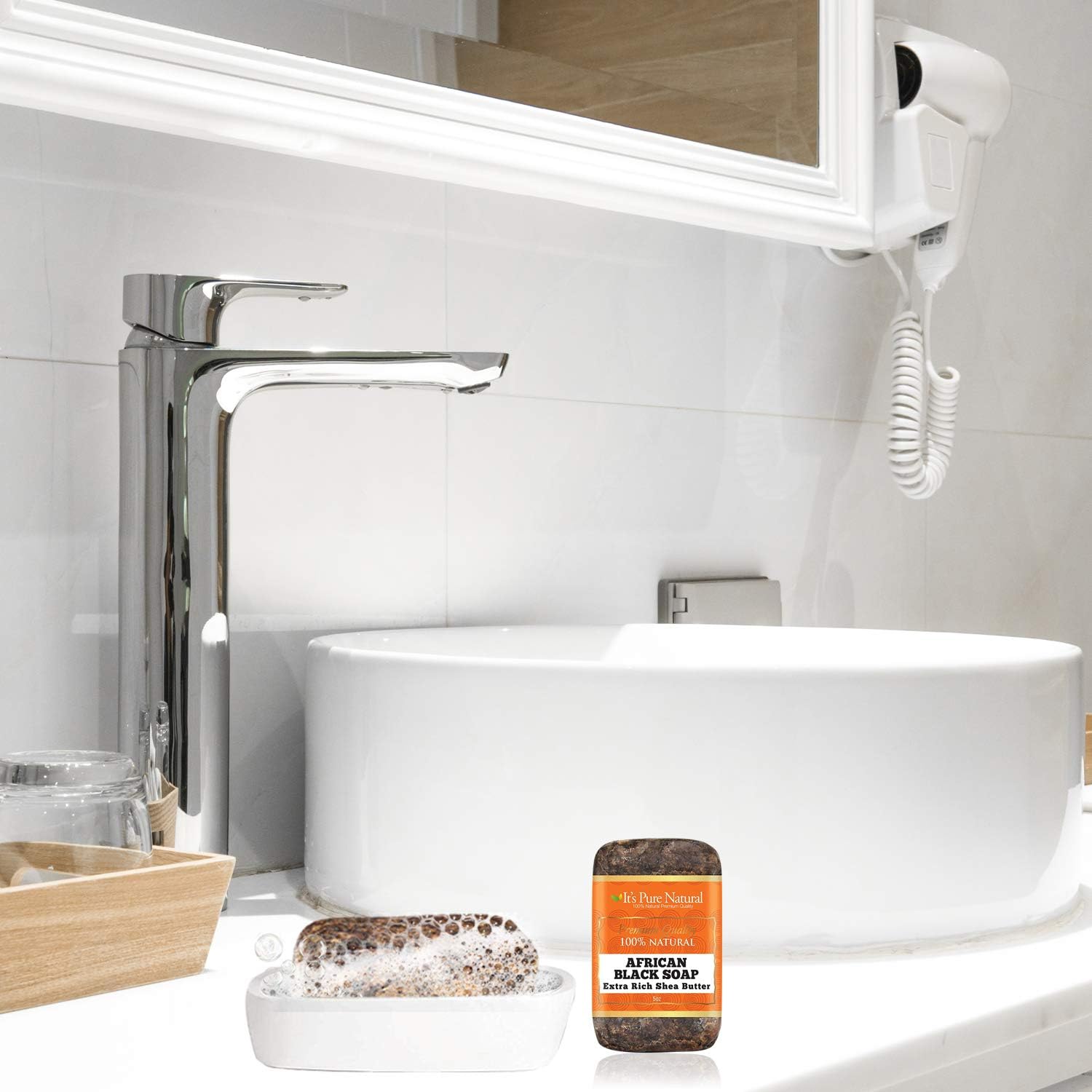 It’s Pure Natural lifestyle bathroom display suggesting natural routine and calm convenience