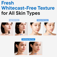 IUNIK sunscreen applied on hand demonstrating quick-absorbing matte benefit