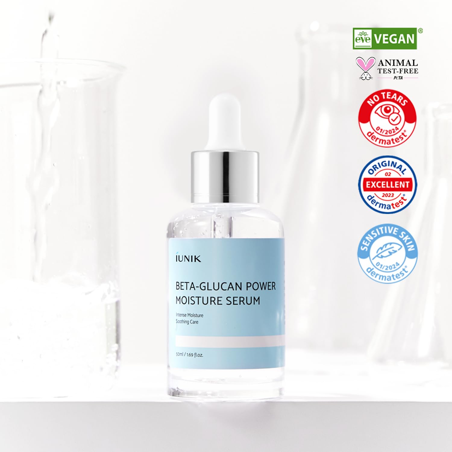 IUNIK bottle beside a coin showing size and 1.69 fl oz scale advantage