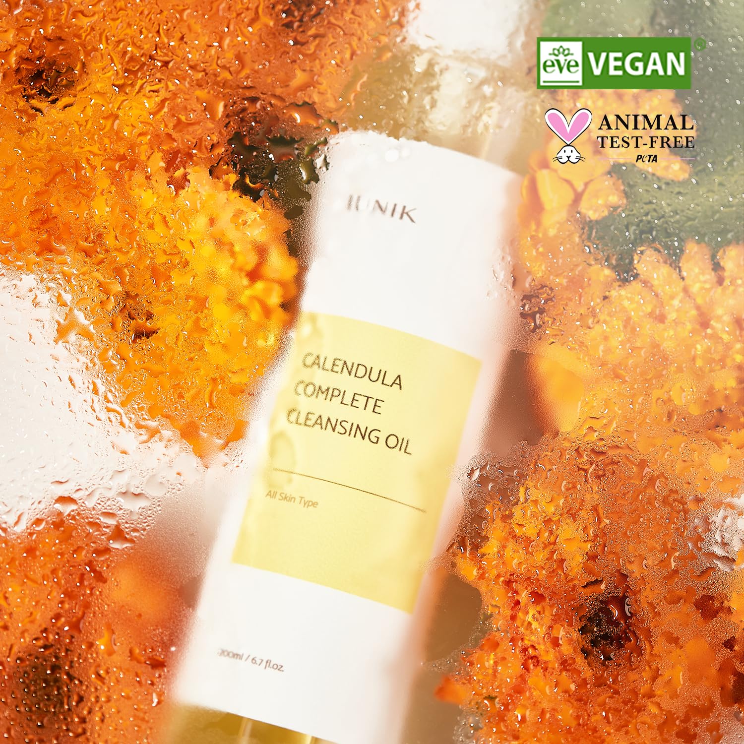 IUNIK ingredient label close-up noting plant-based oils and calendula