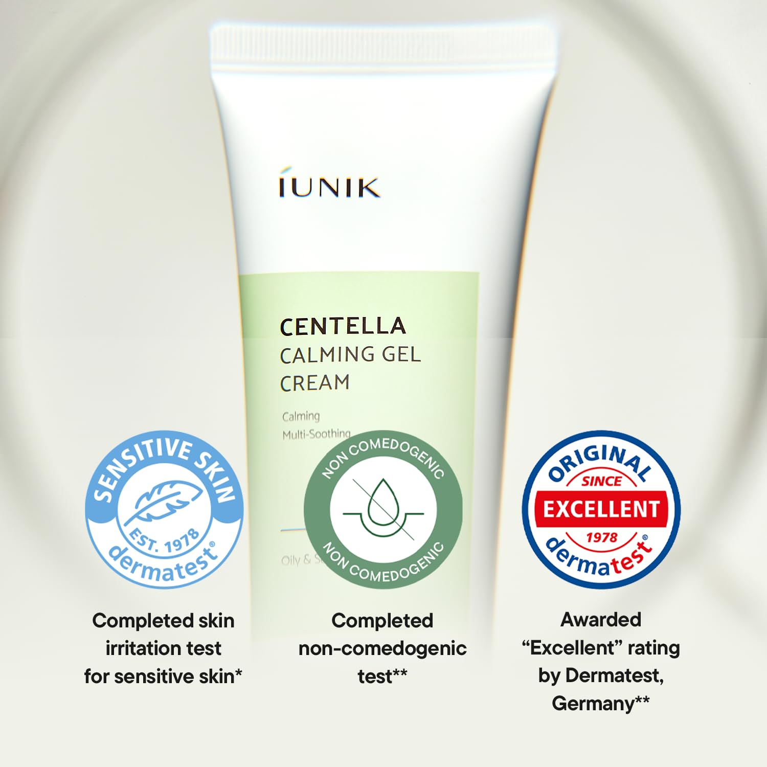 IUNIK jar opened top view revealing smooth gel-cream texture for cooling application