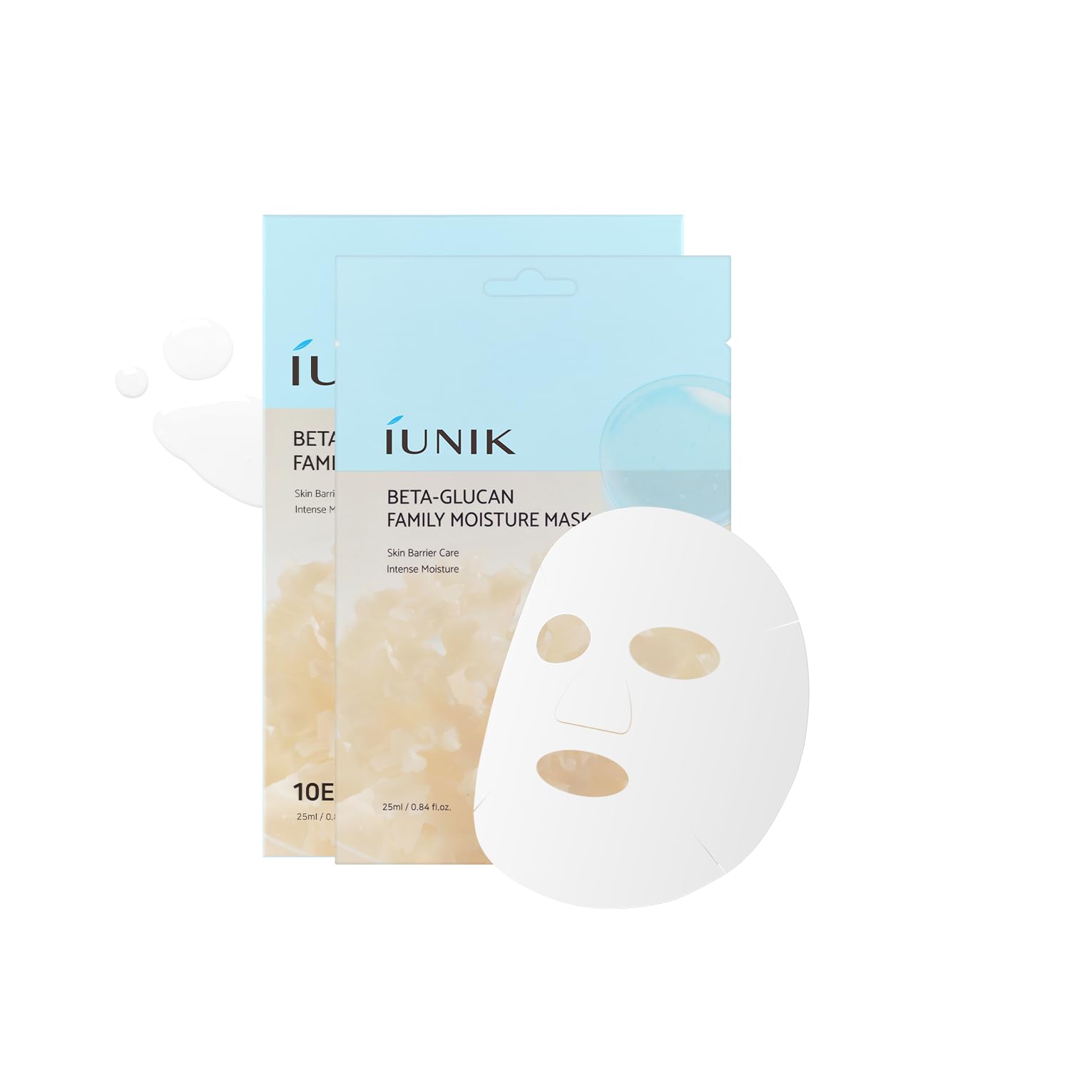 IUNIK front packaging showing 10-sheet pack and hydration benefit