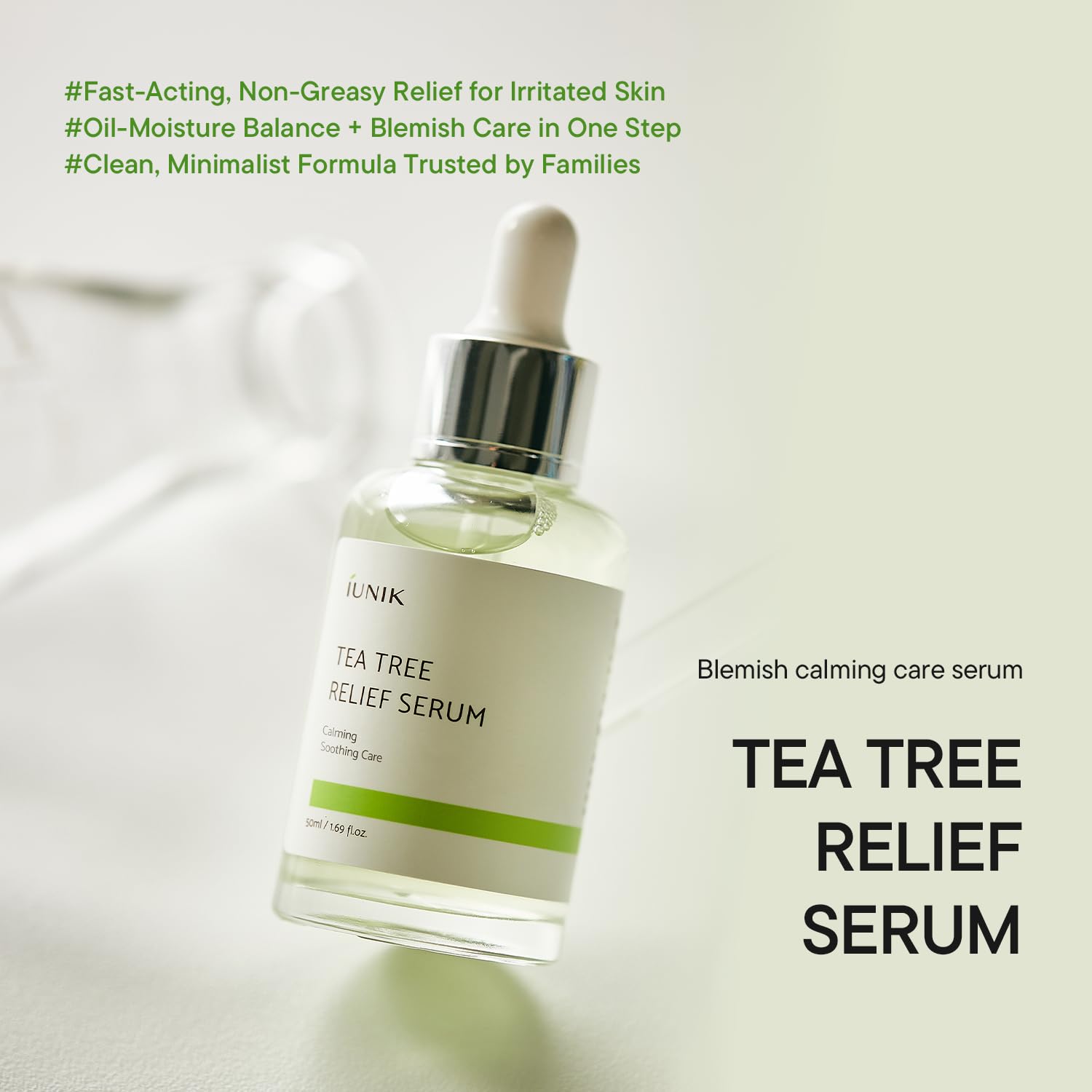 IUNIK serum texture on fingertip demonstrating fast-absorbing hydration