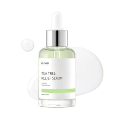 IUNIK bottle front view showing calming serum and clear labeling benefit