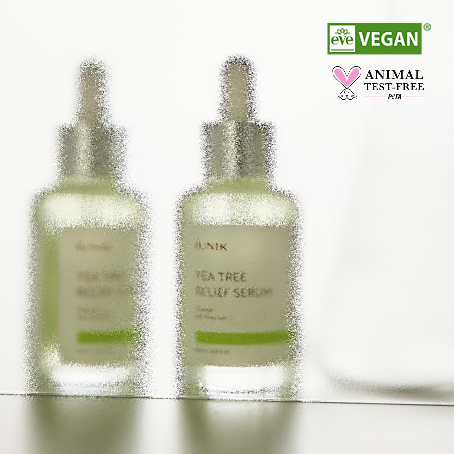 IUNIK close-up of tea tree and centella ingredients showing soothing properties