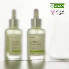 IUNIK close-up of tea tree and centella ingredients showing soothing properties