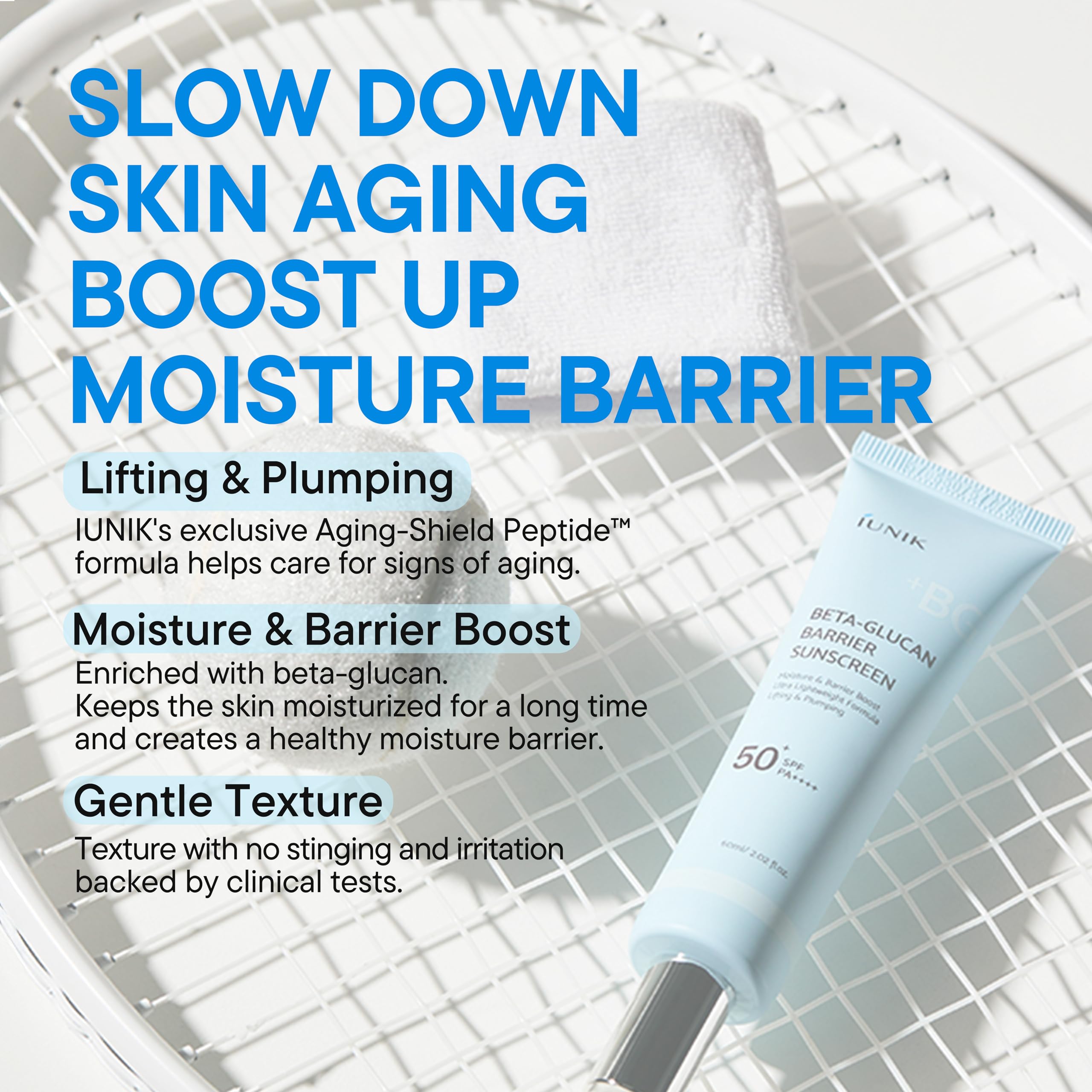 IUNIK tube label close-up showing ingredients and clean formulation benefit