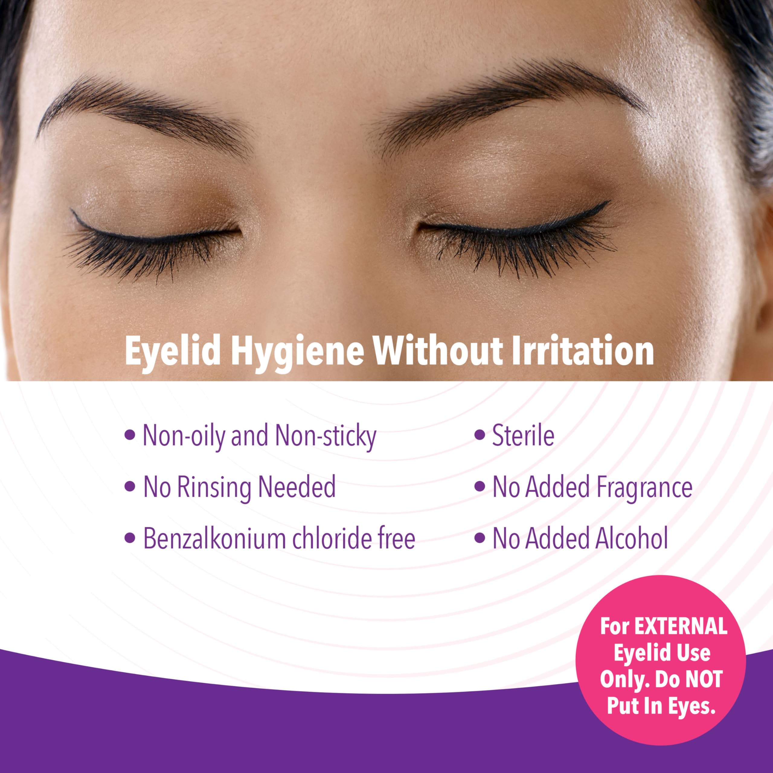 iVIZIA being applied with cotton pad demonstrating quick eyelid cleaning