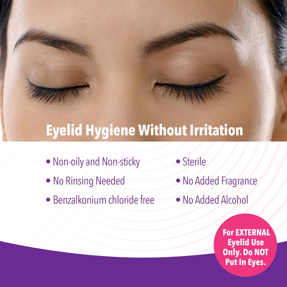iVIZIA being applied with cotton pad demonstrating quick eyelid cleaning
