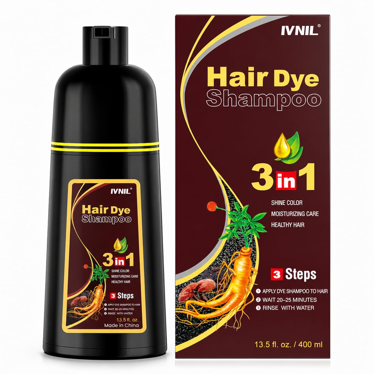 Ivnil front packaging showing product and clear dark brown result