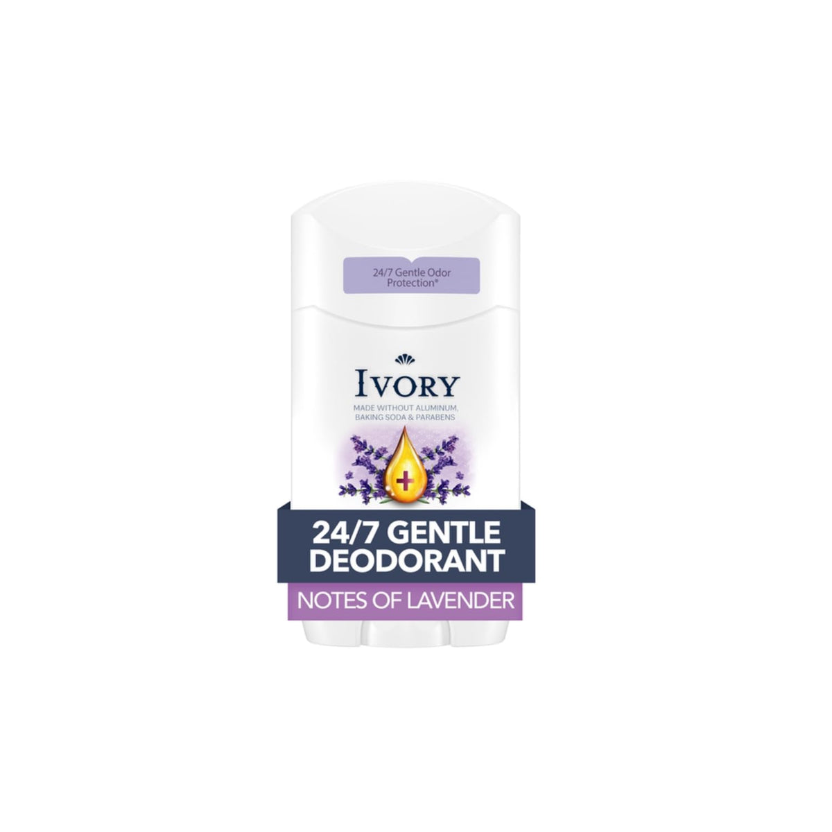 Ivory deodorant front packaging showing three lavender-scented sticks benefits convenience