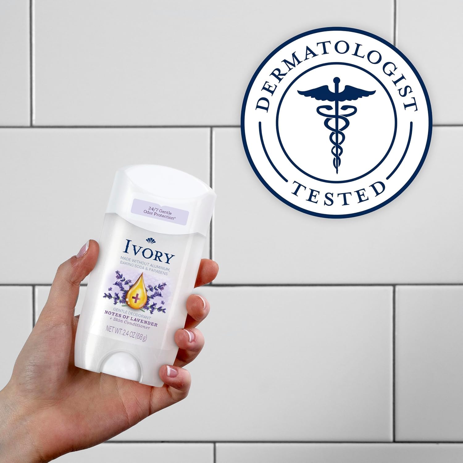 Ivory deodorant label and ingredient panel visible showing aluminum-free benefit peace of mind