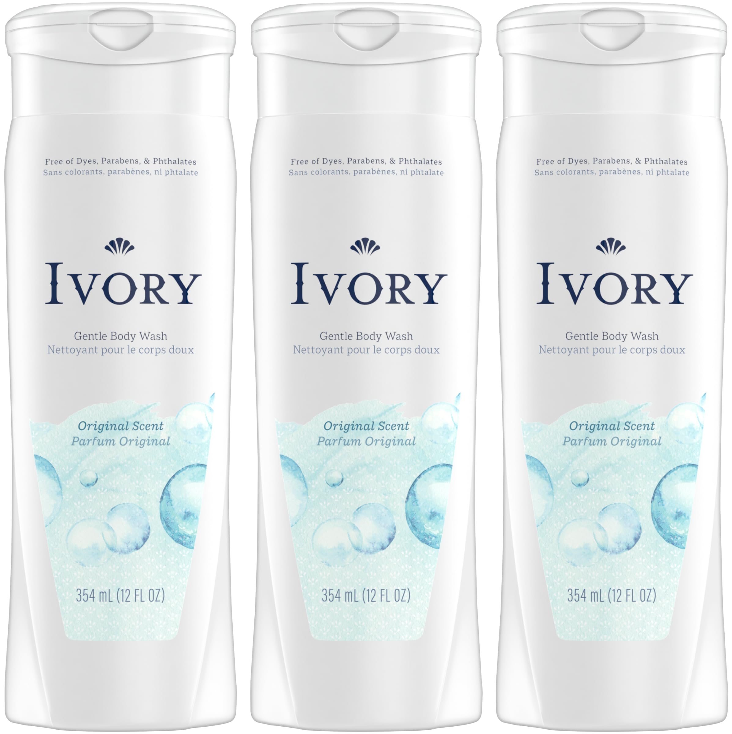 Ivory bottle front packaging showing Original scent and clean design benefits gentle cleansing