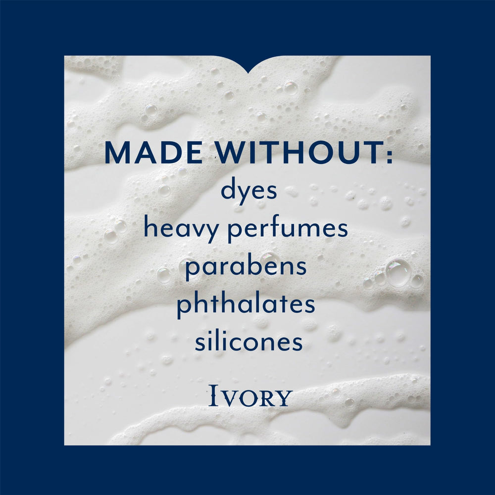 Ivory body wash pouring from bottle showing creamy texture and easy dispensing benefit