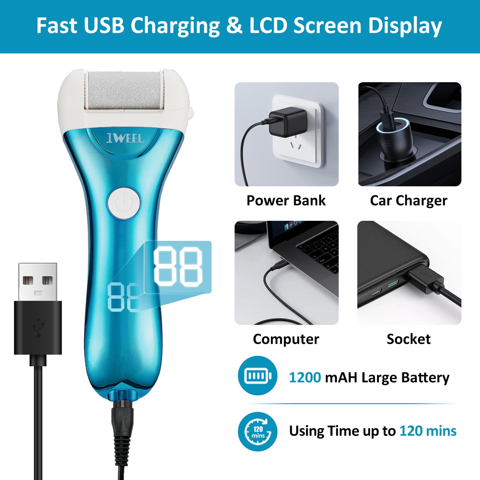 IWEEL LCD display and control buttons close-up showing battery level for clear charge monitoring