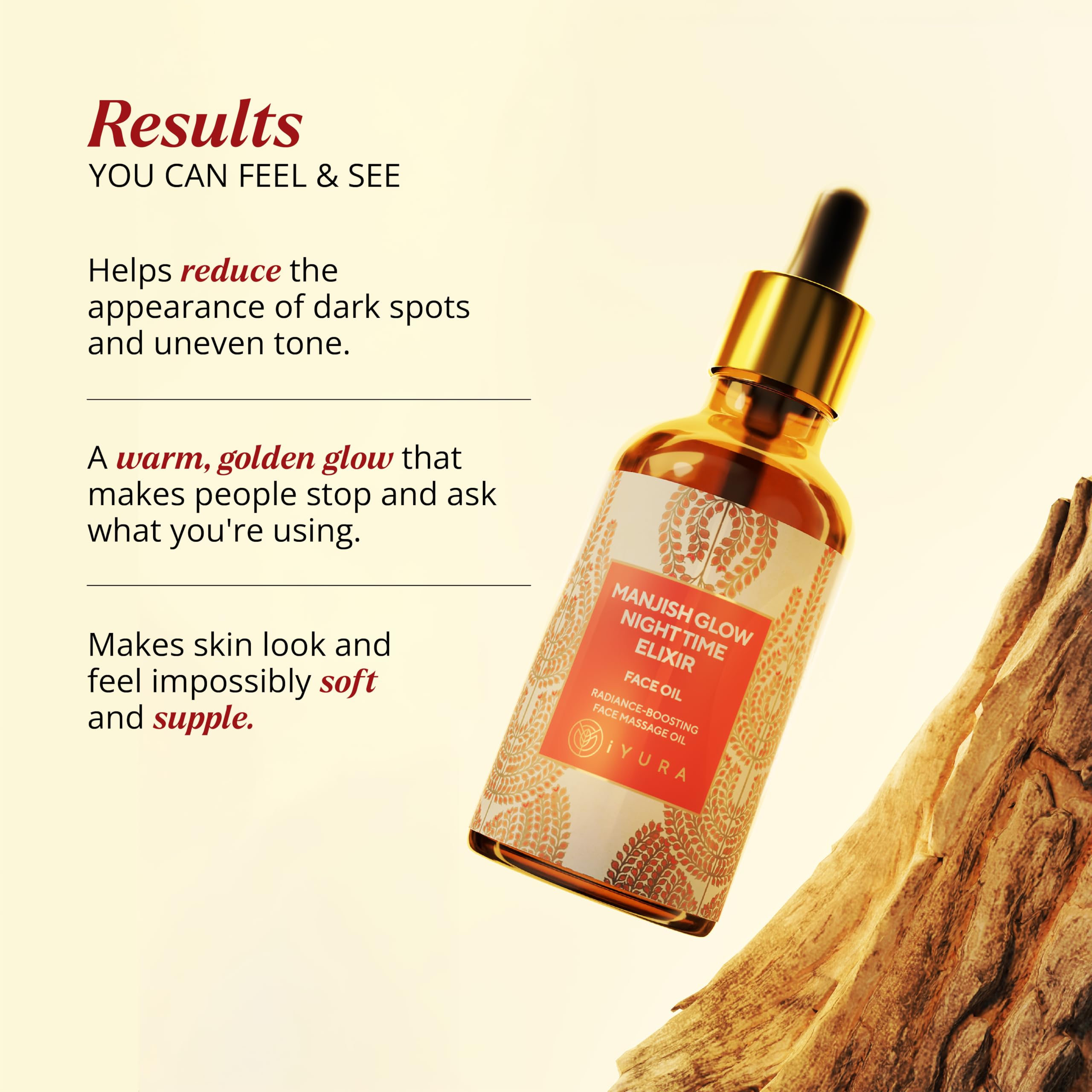 iYURA applying oil to face demonstrating soothing overnight hydration benefit