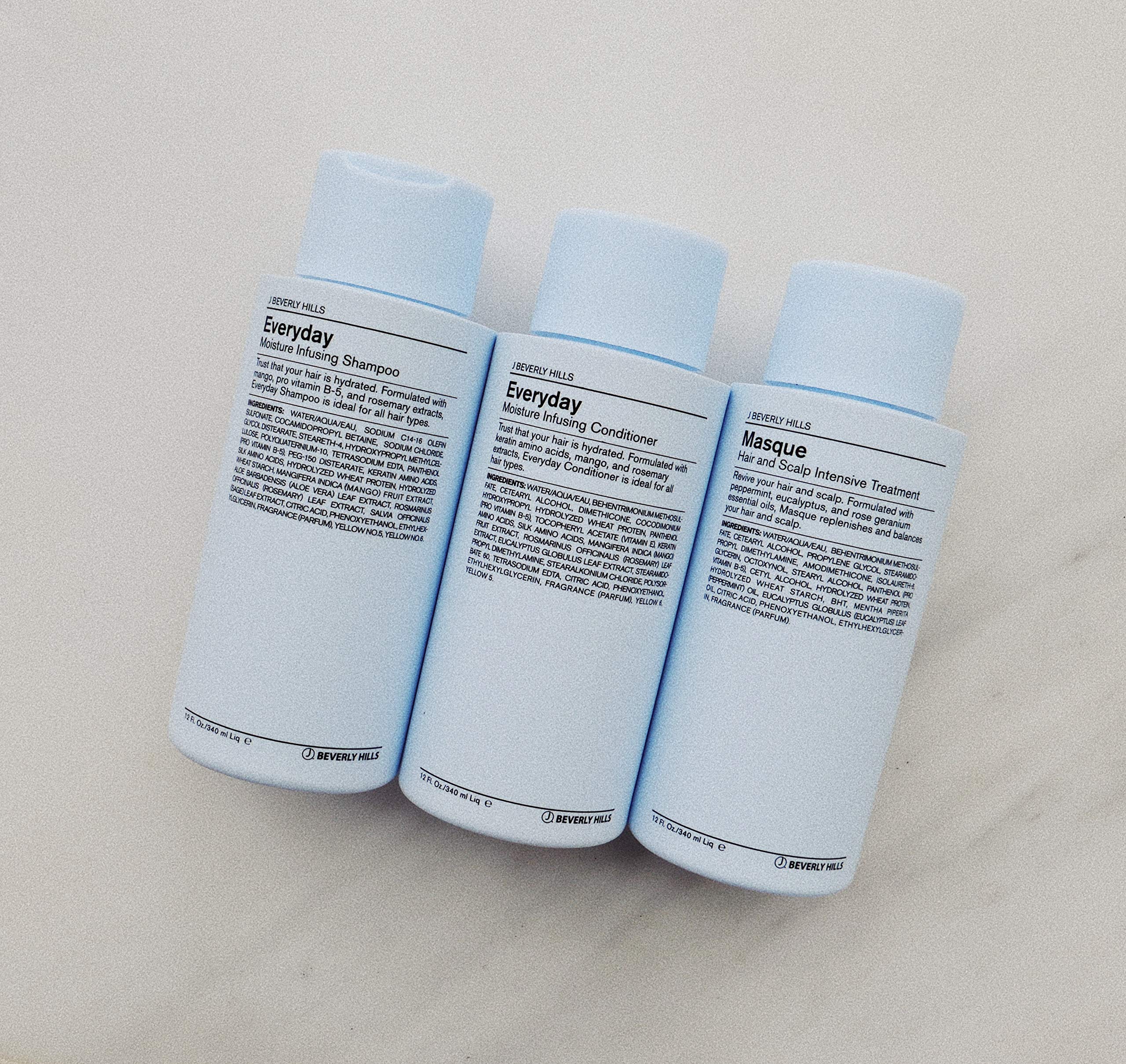 Bathroom shelf with J Beverly Hills conditioner styled for everyday routine convenience