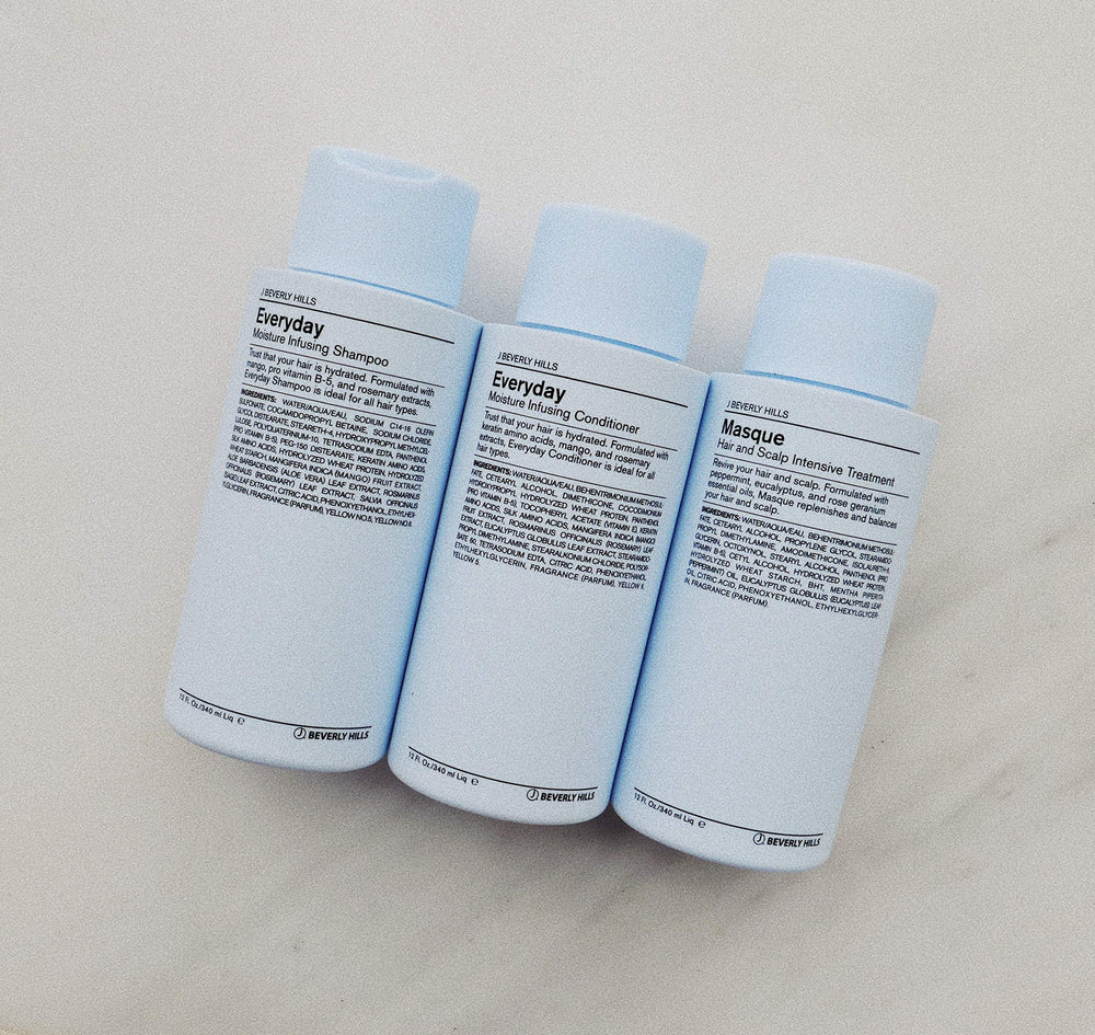 Bathroom shelf with J Beverly Hills conditioner styled for everyday routine convenience