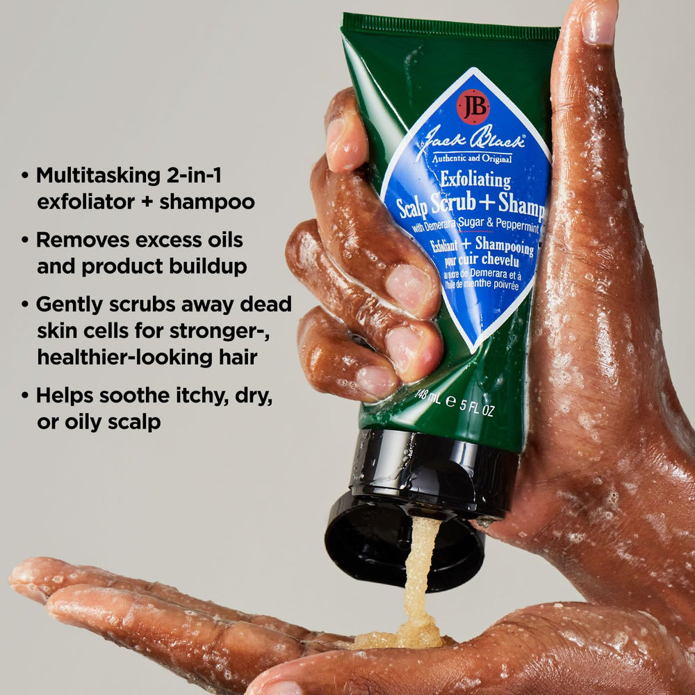 Jack Black product on hands ready to apply for refreshing scalp cleansing