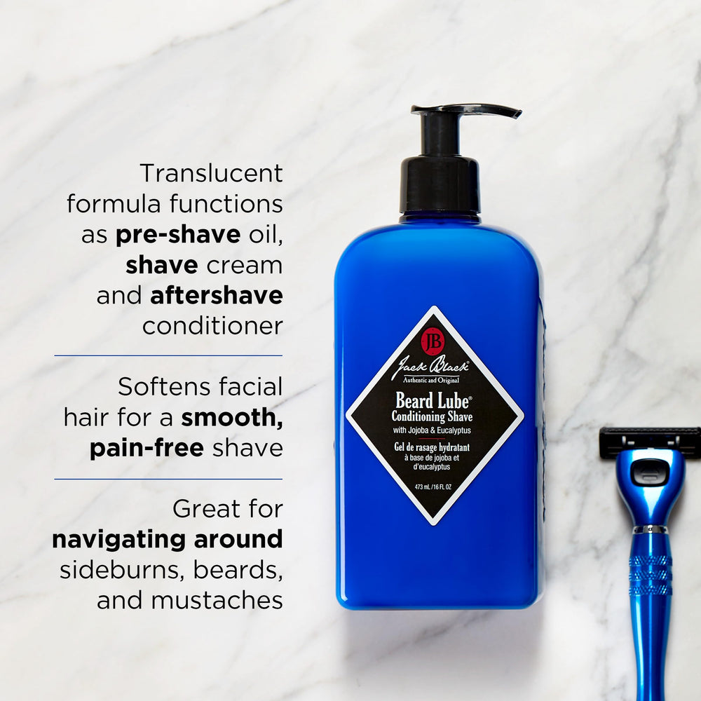 Jack Black Beard Lube translucent lotion texture close-up highlighting glide