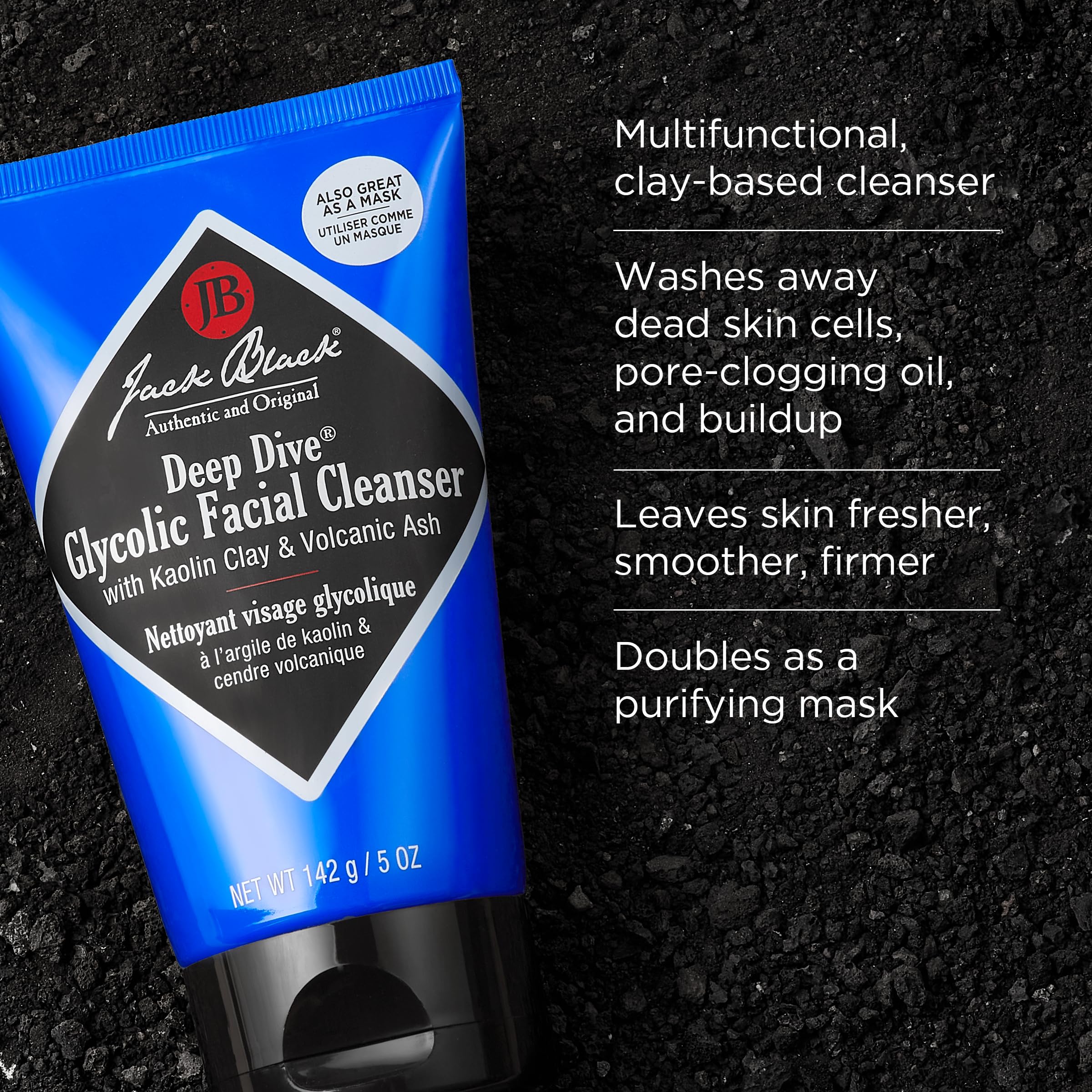 Jack Black applying mask to face illustrating deep-cleaning and pore-refining benefit