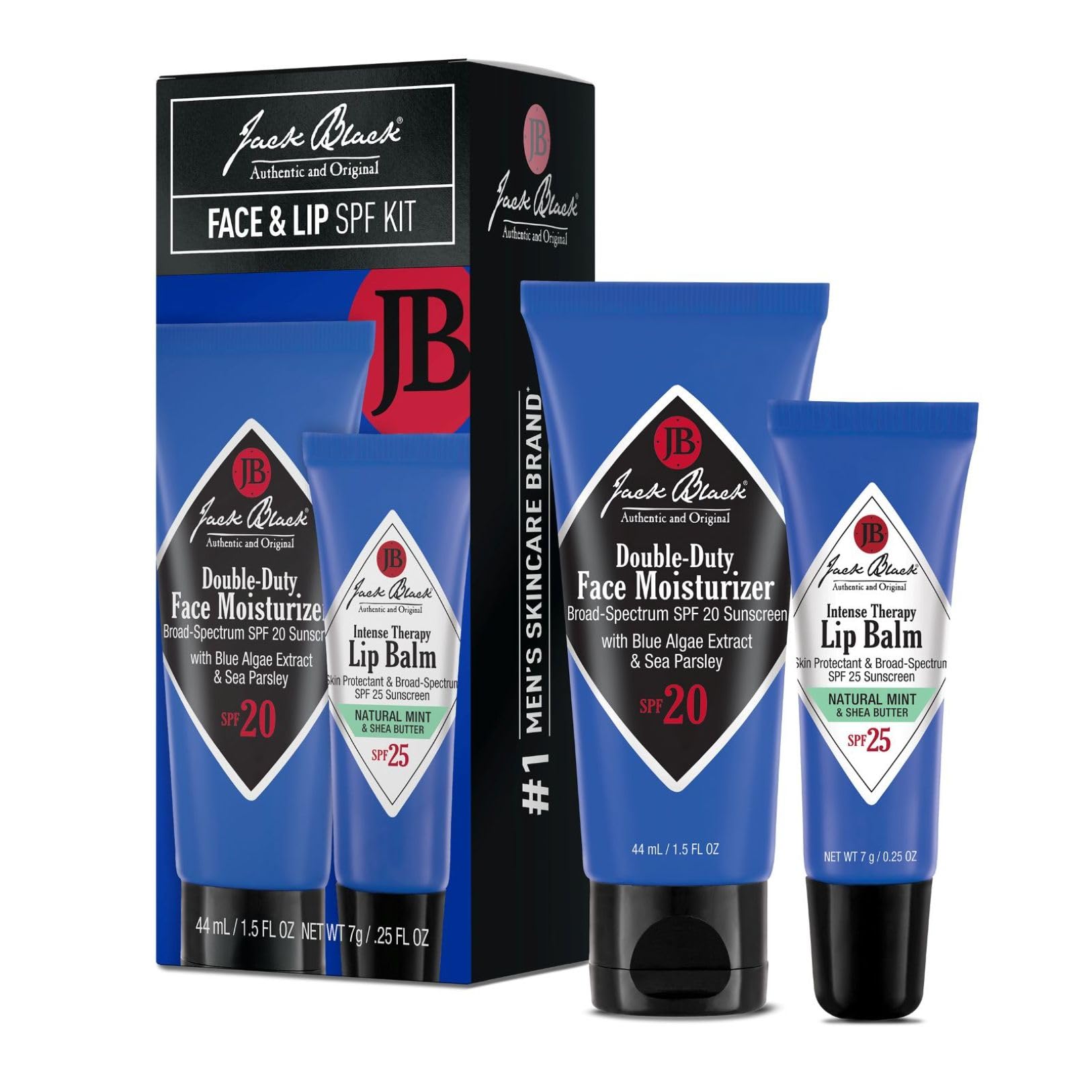 jack black front packaging showing both SPF products and tidy travel-ready set