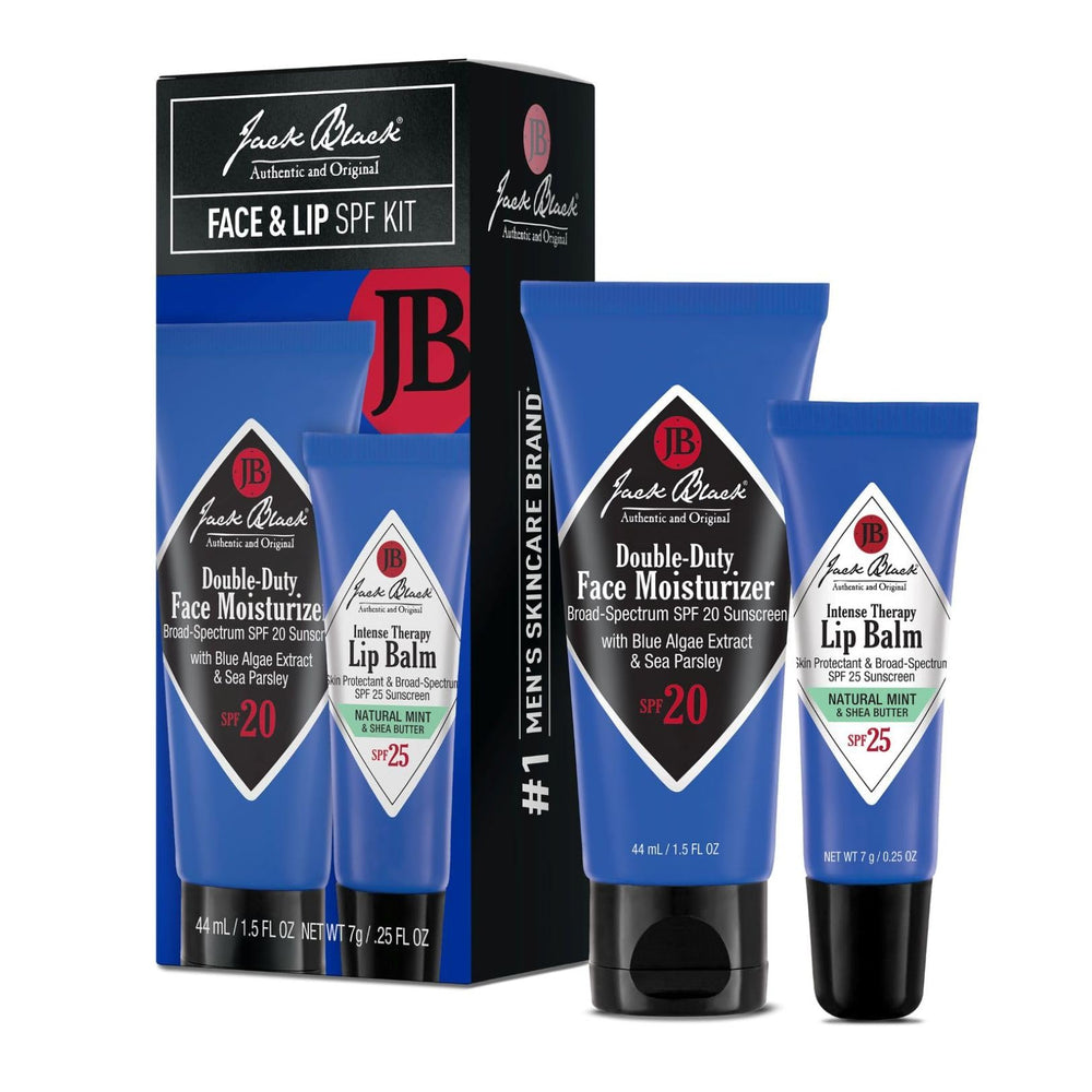 jack black front packaging showing both SPF products and tidy travel-ready set