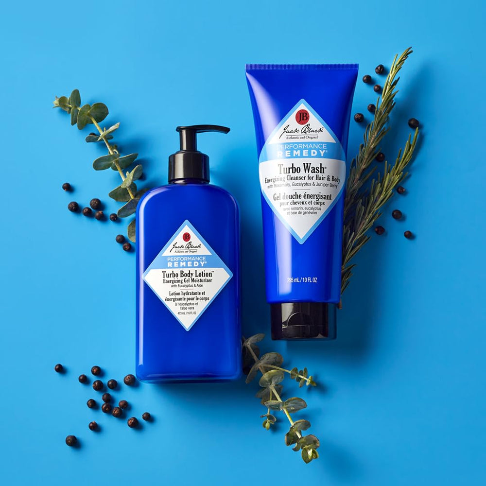 Jack Black dispensing lotion from tube demonstrating convenient pump-free application benefit