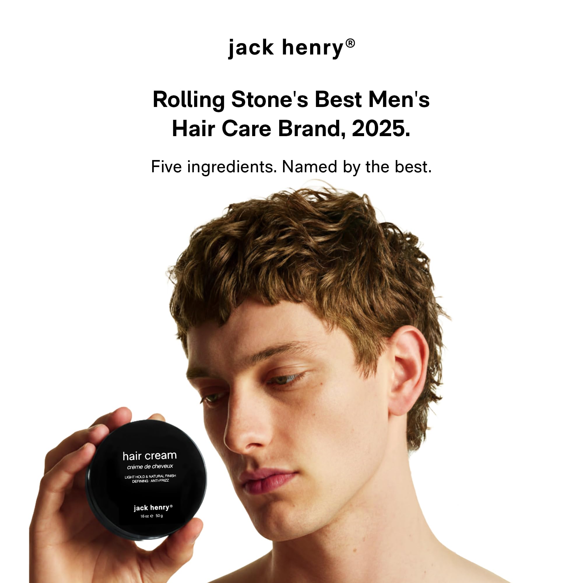 Jack Henry used in styled wavy hair lifestyle shot showing natural shine benefit