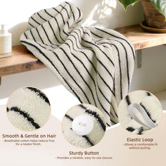 Jacquotha towel wrapped on model, secures hair and speeds drying
