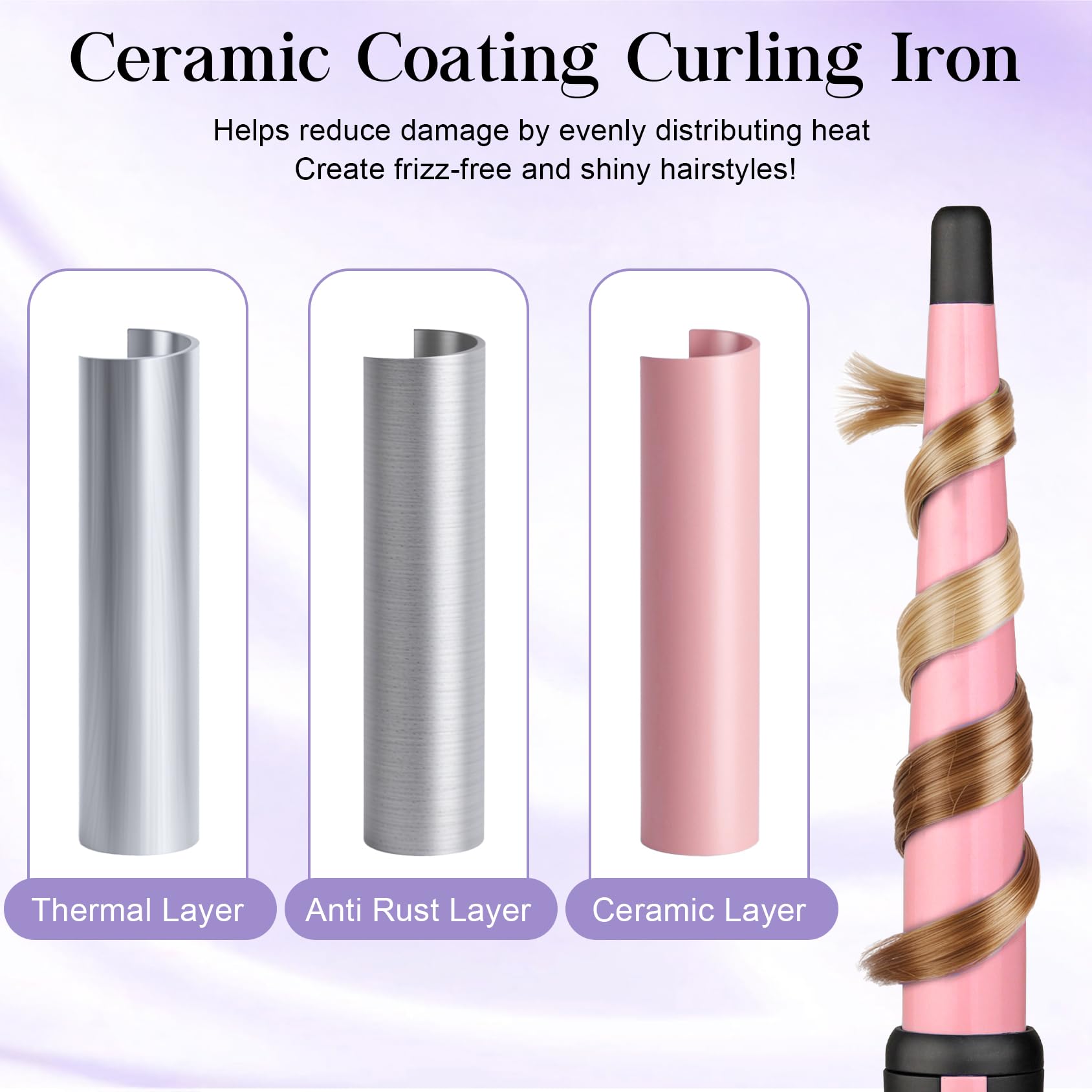 JAETON curling wand in use on long hair creating loose beach waves