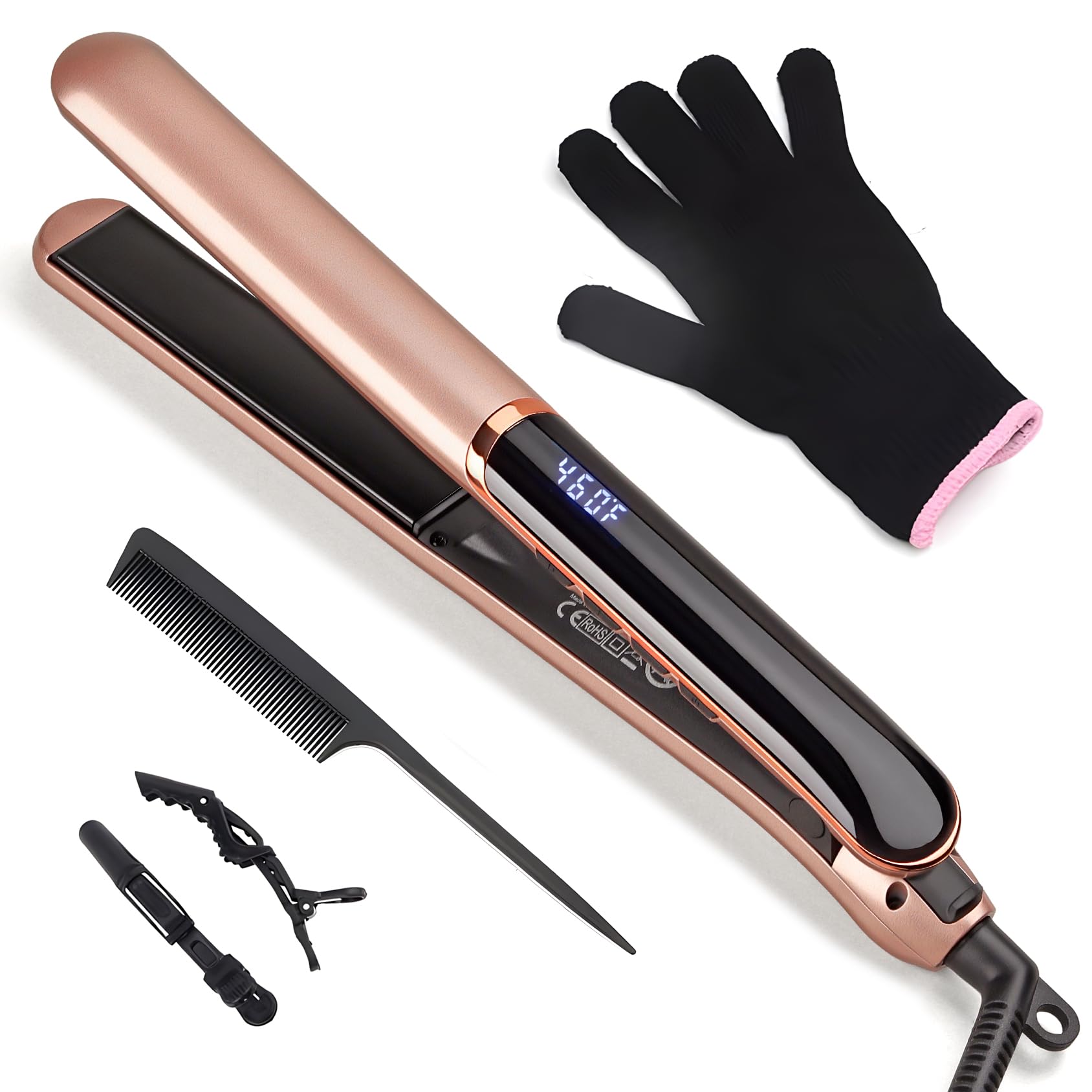 JAETON front view of flat iron showcasing sleek body and ergonomic grip for comfortable styling