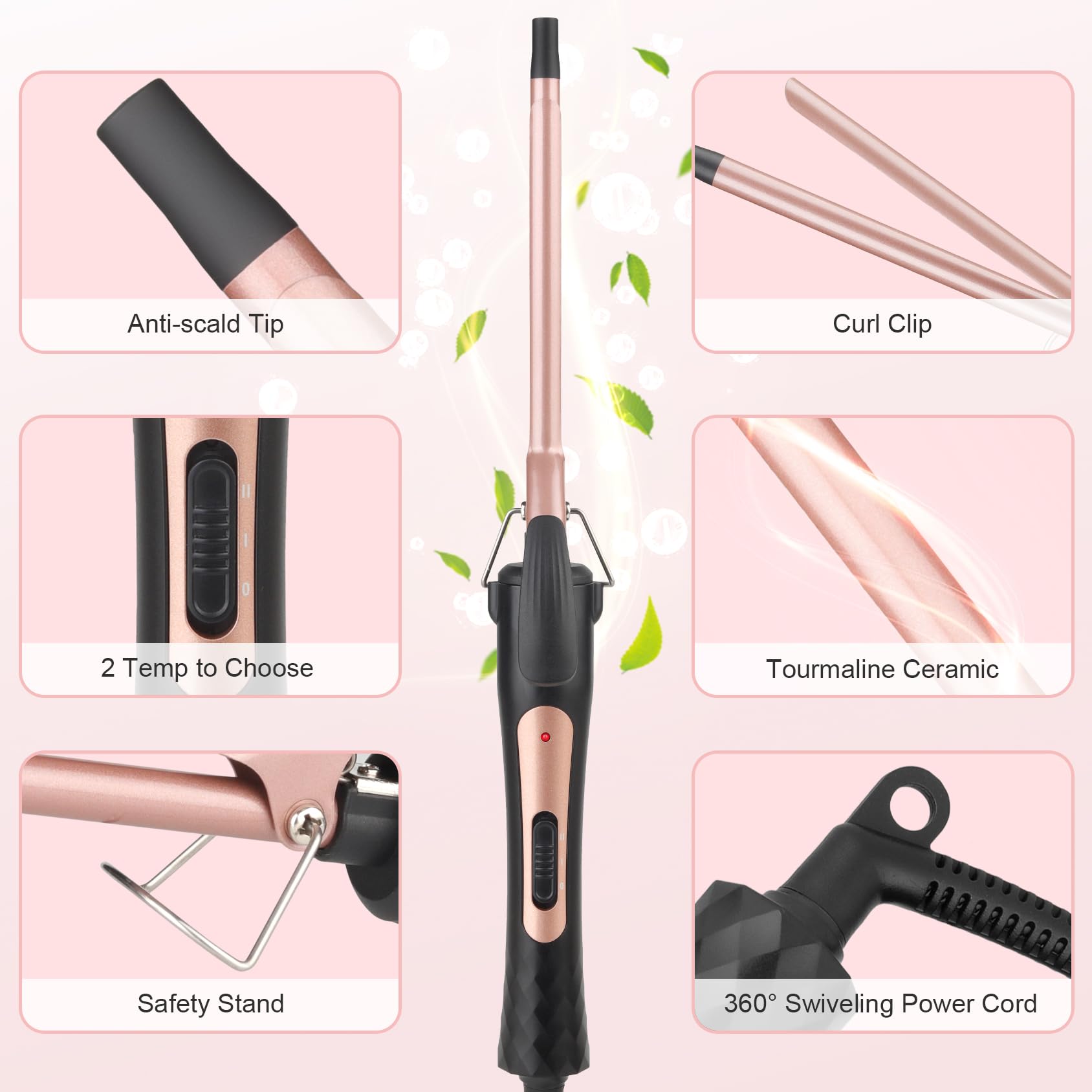 JAETON wand creating tight spiral curls on short hair for defined long-lasting style
