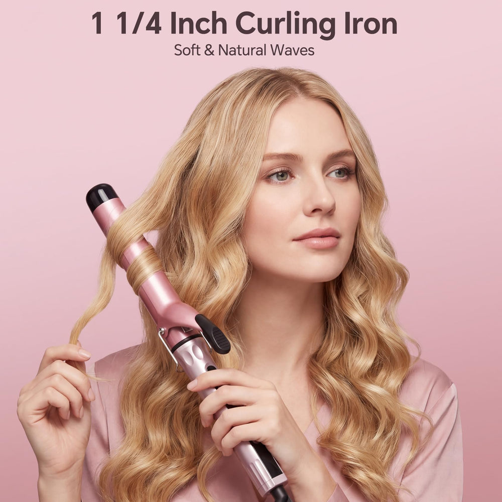 JAETON wand styling hair in a bathroom setting creating loose, natural curls