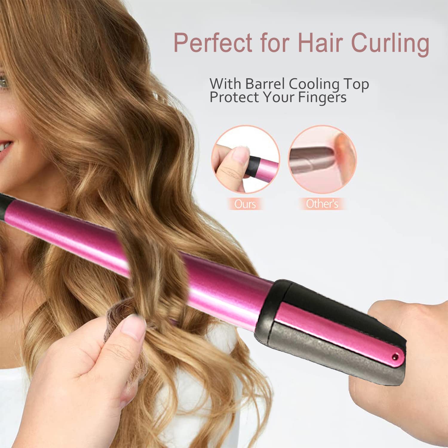 JAETON curling wand held in hand for size comparison, compact travel-friendly benefit