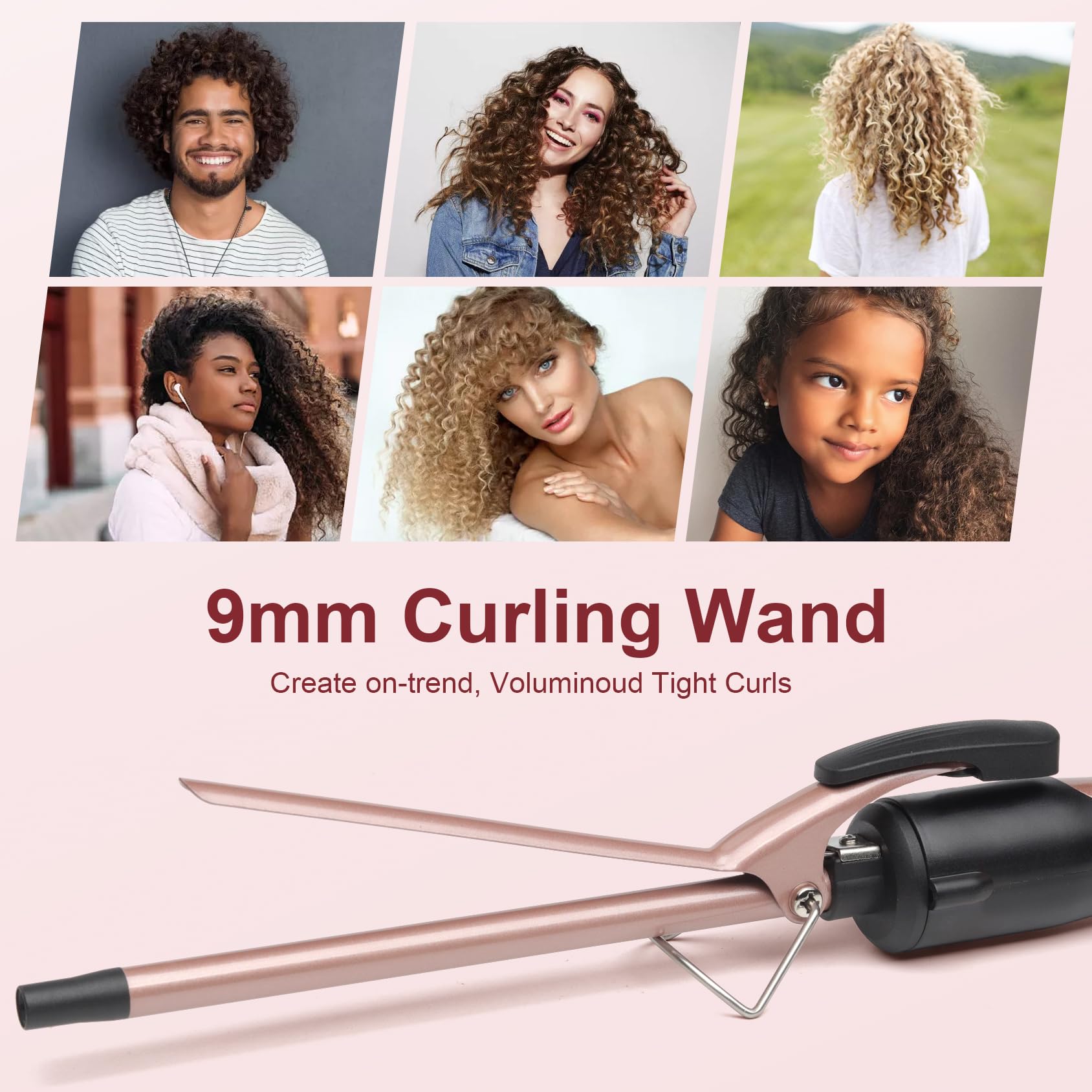 JAETON curling iron held in hand to show compact size and travel-friendly convenience