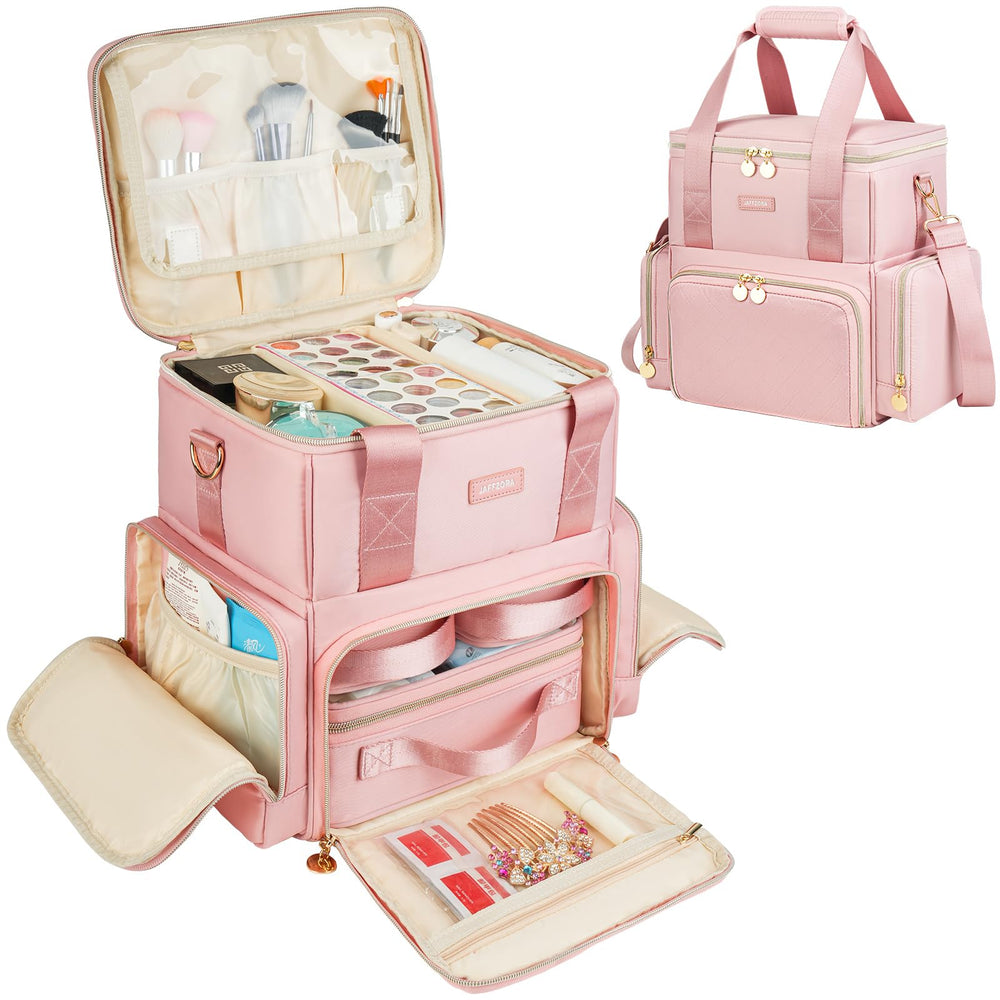 Jaffzora front view showing pink exterior and large capacity for travel convenience