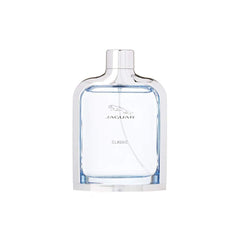 Jaguar Classic Blue angled bottle highlighting glass contours and premium look benefit