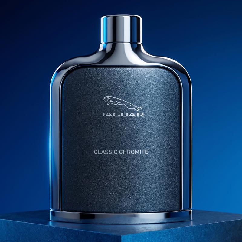 JAGUAR Classic Chromite scent inspiration ingredients display showing woody and gourmand notes