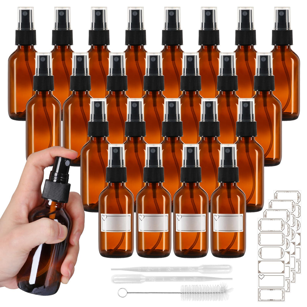 Jaisie.W front view of 24 amber glass spray bottles showing neat packaging and value