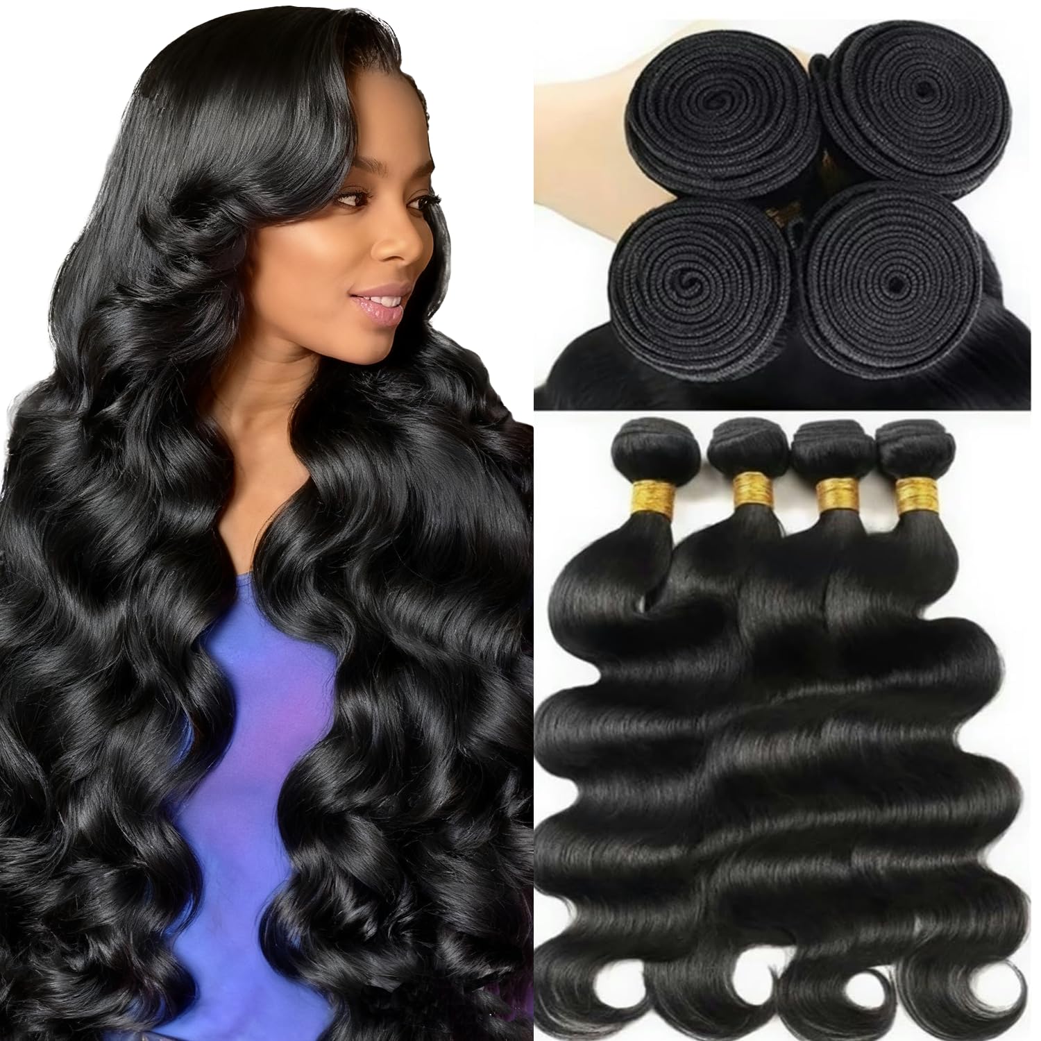 Jaliyah front packaging showing four body wave bundles and product details, enhances buying confidence