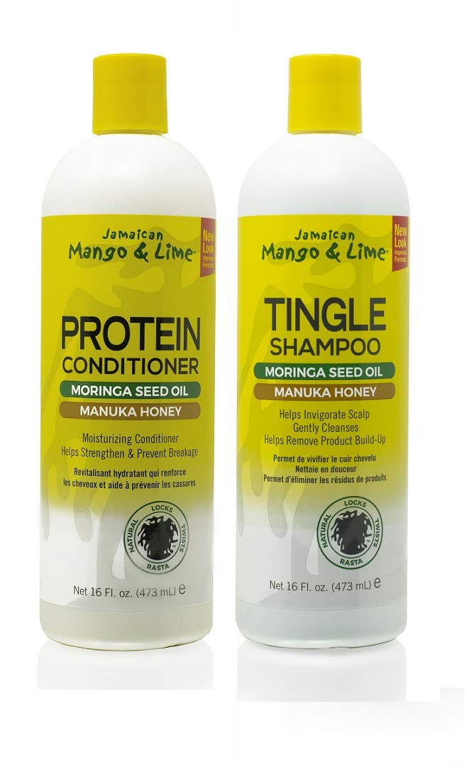 Jamaican Mango & Lime front packaging set showing bottles and clear labels, refreshing care benefit