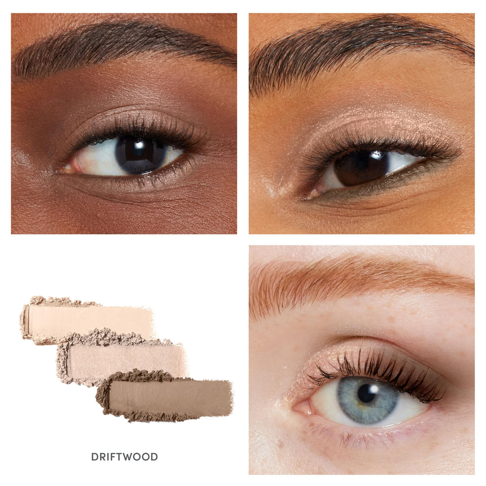 jane iredale Driftwood swatches on arm displaying color payoff benefit: true-to-pan pigments