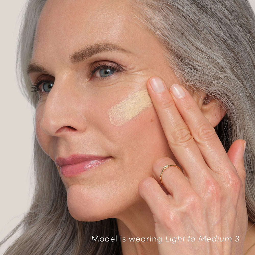 jane iredale application on face showing even tone and dewy natural result