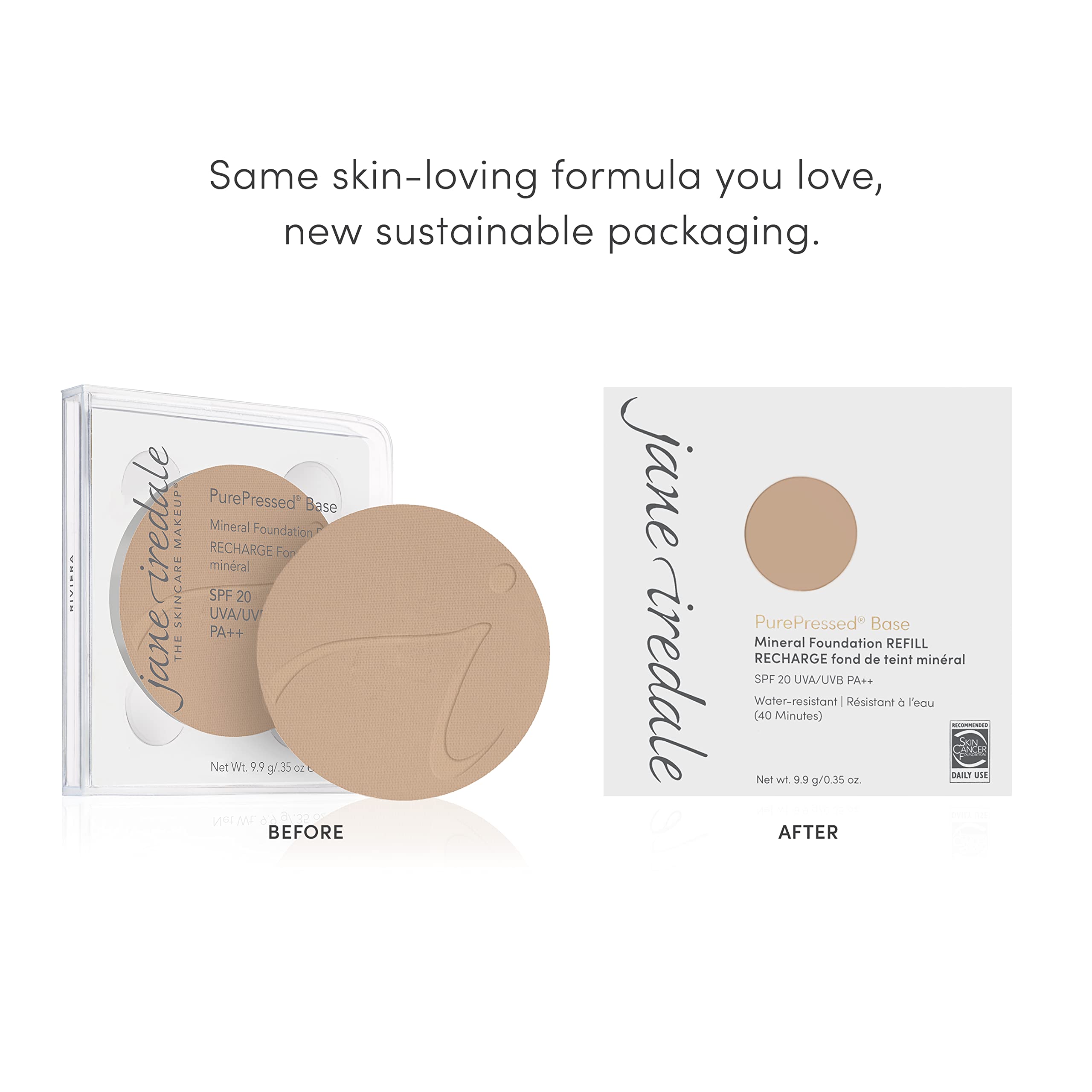 jane iredale product label highlighting clean-ingredient and reef-safe benefits