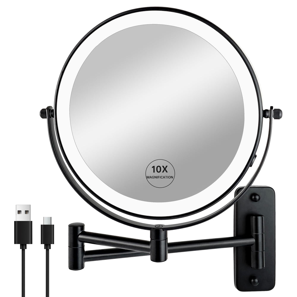 JANEEVA front view of wall-mounted mirror showing clean matte-black finish and lighting benefit