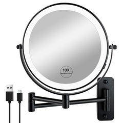 JANEEVA front view of wall-mounted mirror showing clean matte-black finish and lighting benefit