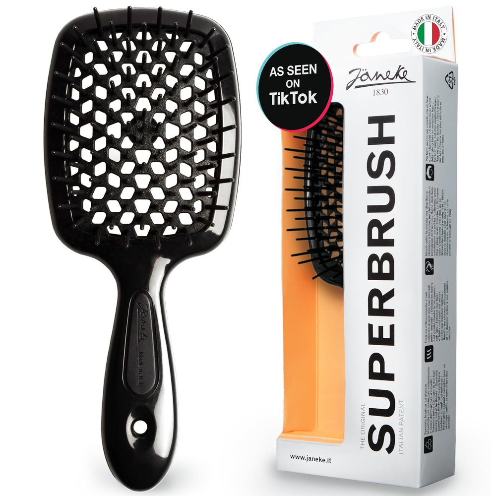 Jäneke Superbrush front view showing sleek black design and quick styling benefit
