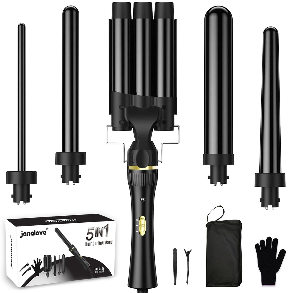 janelove front view wand set showing all barrels and base for versatile styling
