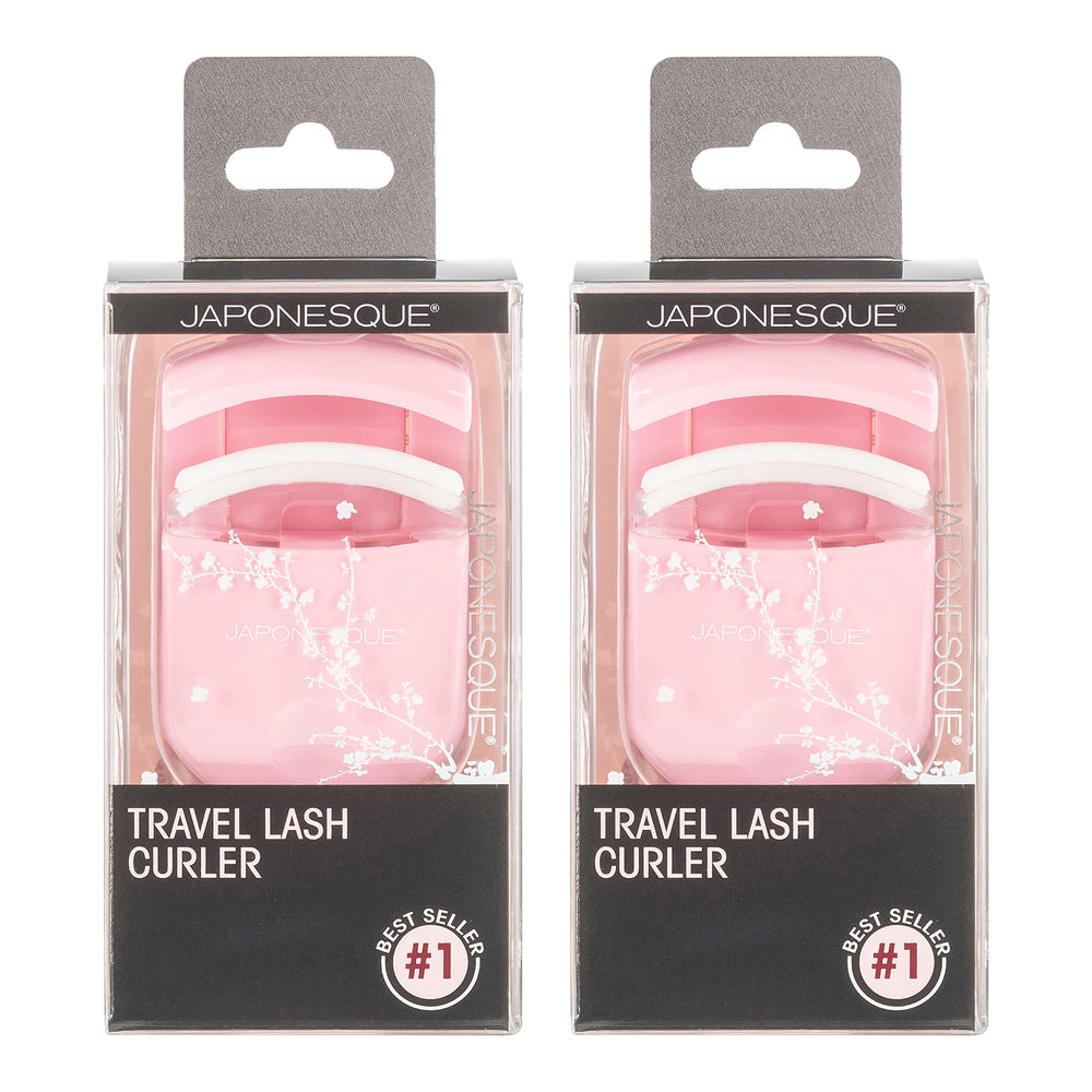 JAPONESQUE travel eyelash curler front view showing compact pink design and portability